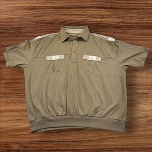 Mens XL Vintage Style Polo Shirt Short‎ Sleeve Khaki Tan Striped Accents